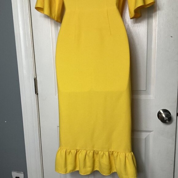 Top Shop Ruffle True Wrap A-Line Yellow Dress Size 2 Short Sleeve - Picture 9 of 16